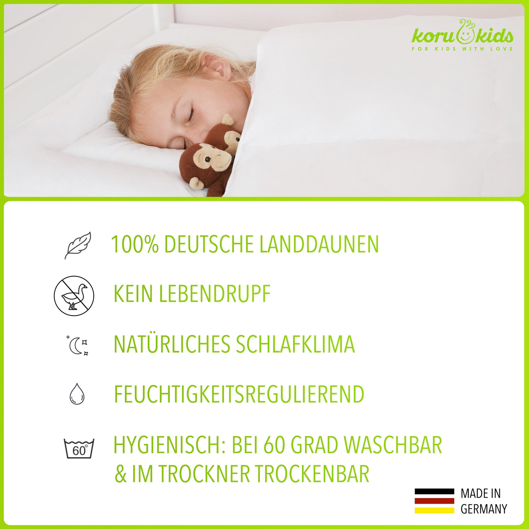 Kinderbettdecke und Kissen | Kinderdaunendecke GmbH Koru | Deutschland – Kids Koru